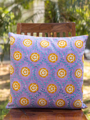 Iris Block Printed Cotton Cushion Cover - Pinklay