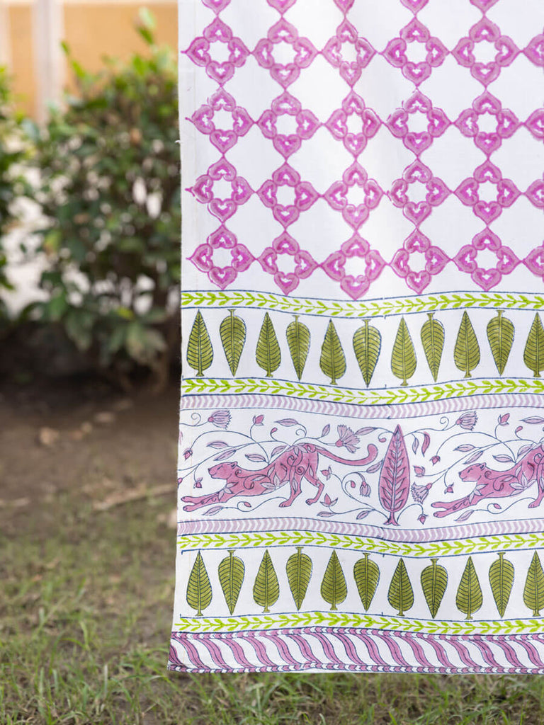 Alpana Hand Block Printed Cotton Curtain - Pinklay