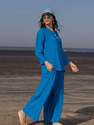 Beach Solid Blue Co-ord Set of 2 - Pinklay