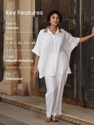 Set of 2 - Beverly Sequined White Shirt and Trousers