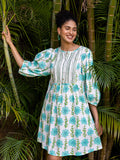 Aloha Block Printed Cotton Midi Dress - Pinklay