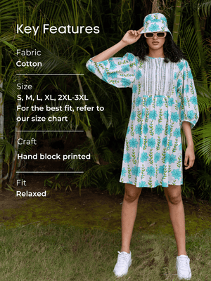 Aloha Block Printed Cotton Midi Dress - Pinklay