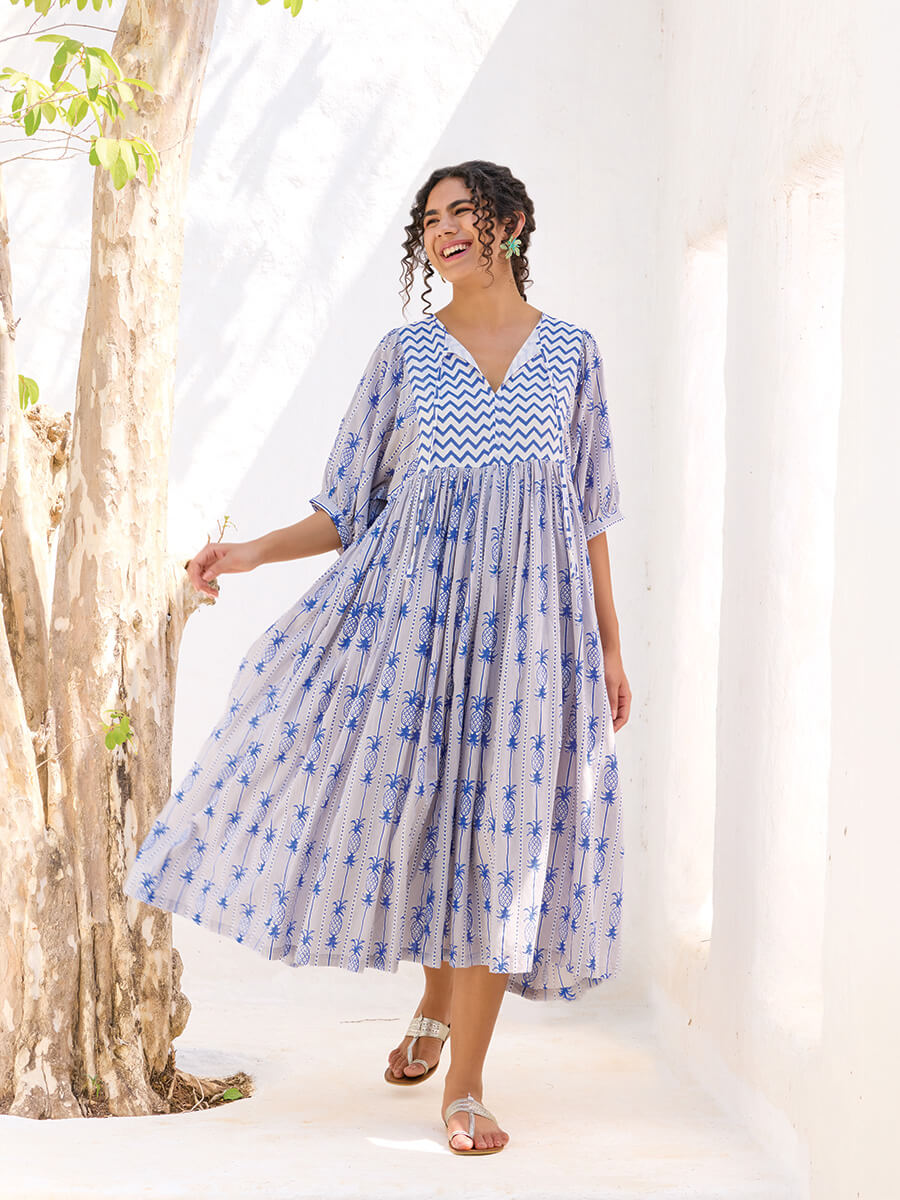 Women's Printed Cotton Mulmul Maxi Dress XL