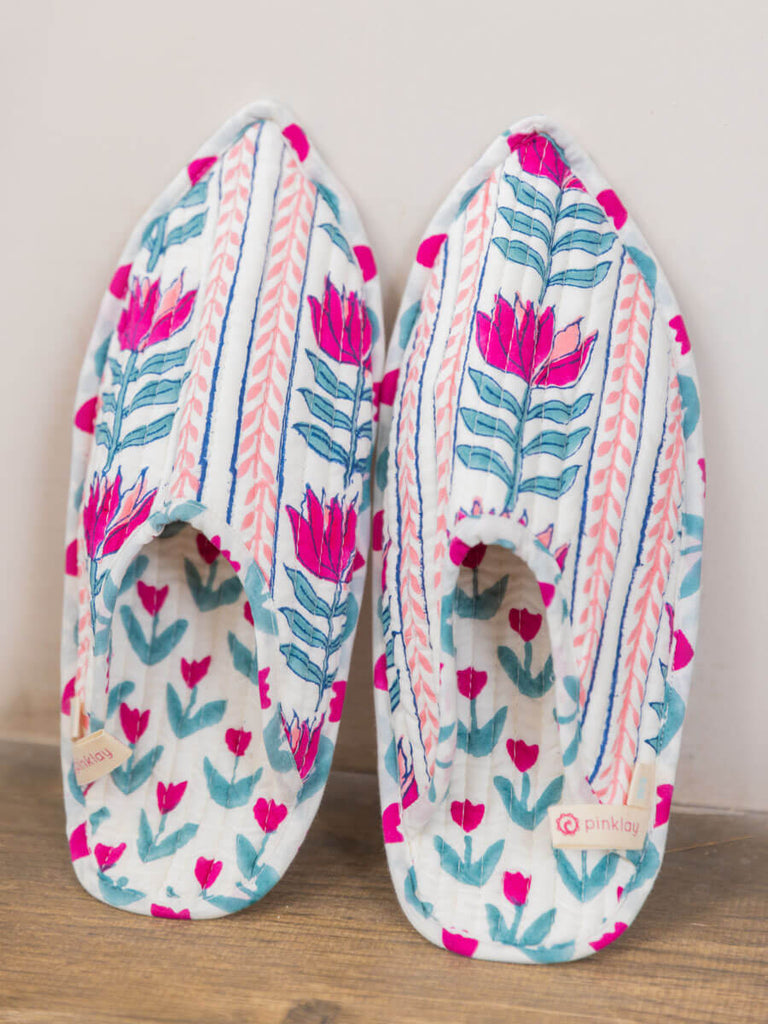 Lotus Love Quilted Cotton Home Slippers - Pinklay