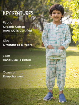 Jr. Voyager Organic Cotton Block Printed Short Kurta for Boys