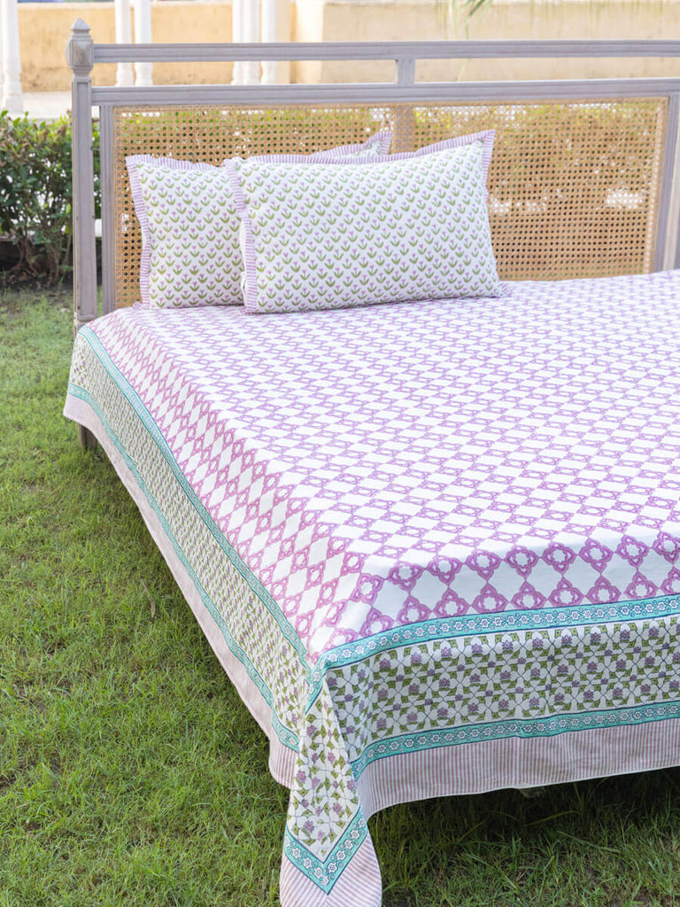 Kavya Block Printed Cotton Bedsheet - Pinklay