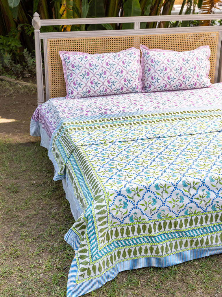 Madhur Block Printed Cotton Bed Cover - Pinklay