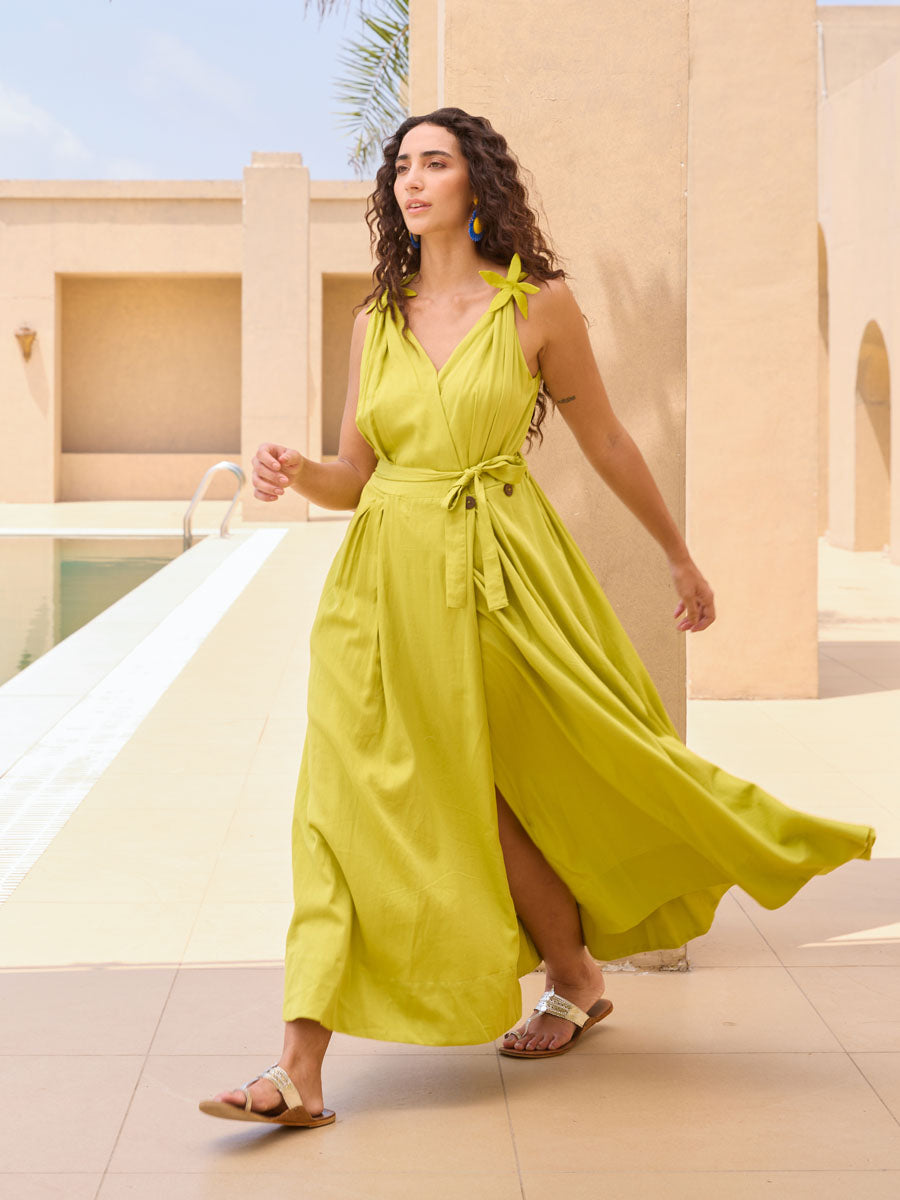 Green Wrap Around Maxi Dress For Women – Pinklay Green Wrap Around Maxi Dress For Women – Pinklay