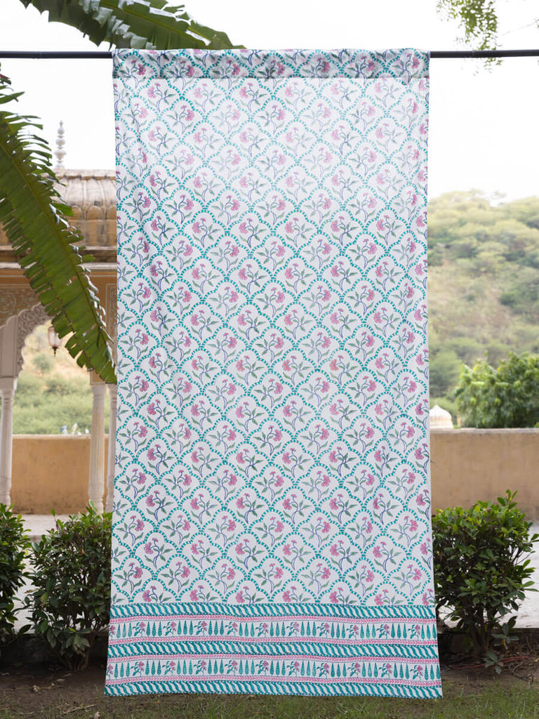 Palash Hand Block Printed Cotton Curtain - Pinklay