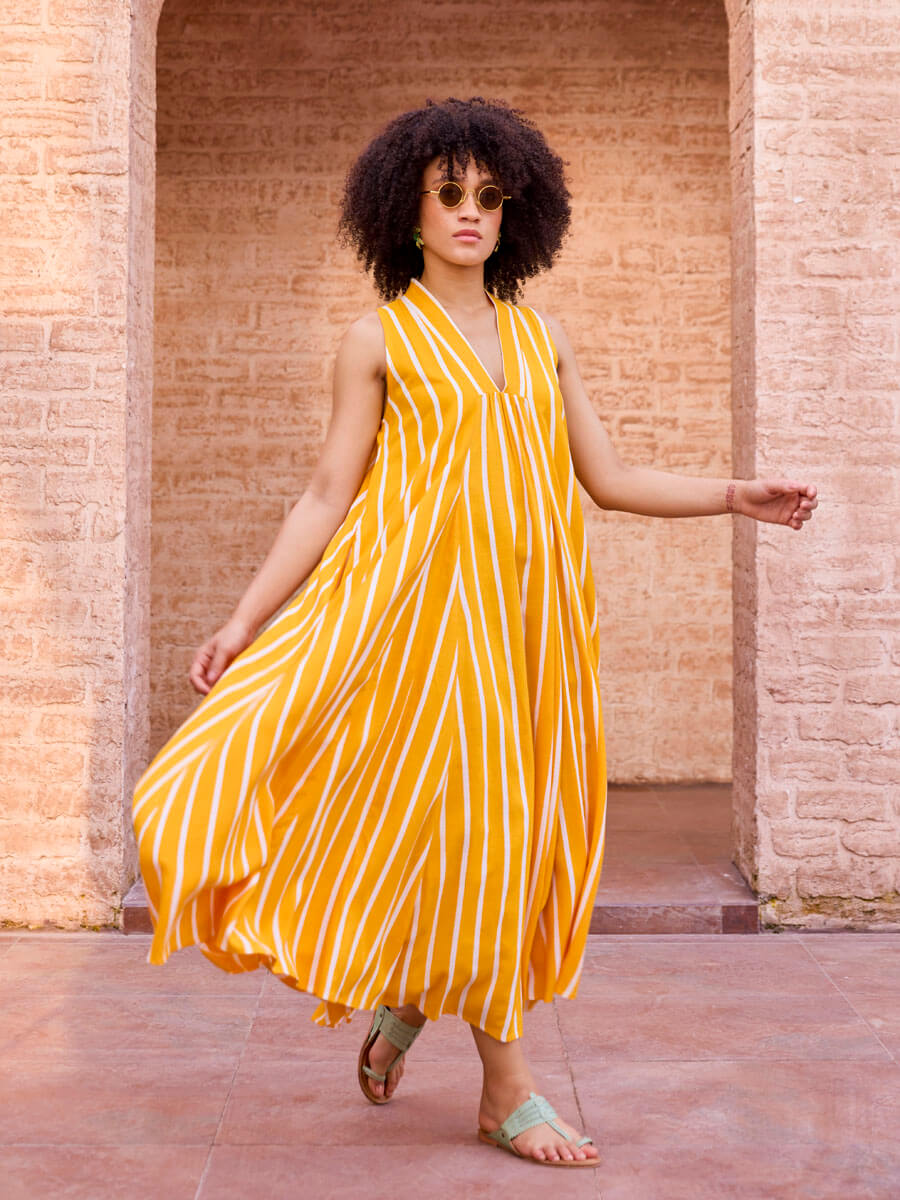 yellow and white striped maxi dress Yellow and White striped long dress with bow detail