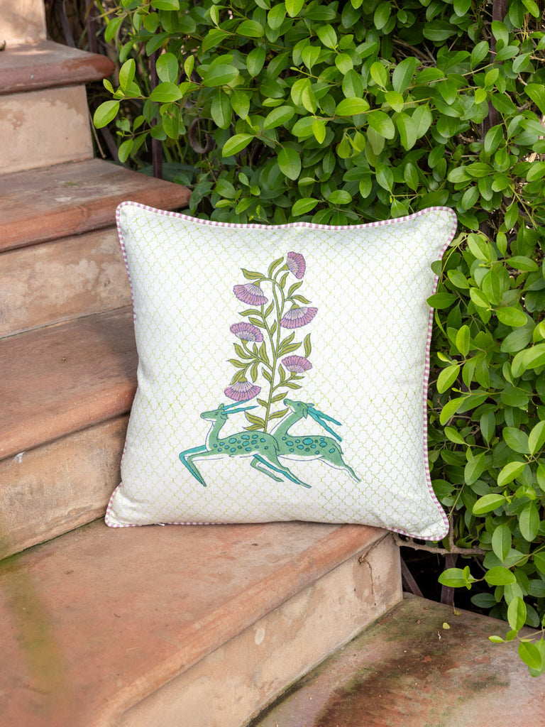 Vajra Hand Block Printed Cotton Cushion Cover - 16 Inch