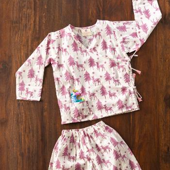 Purple & White Organic Cotton Baby Angrakha Set Hand Block Printed - Pinklay