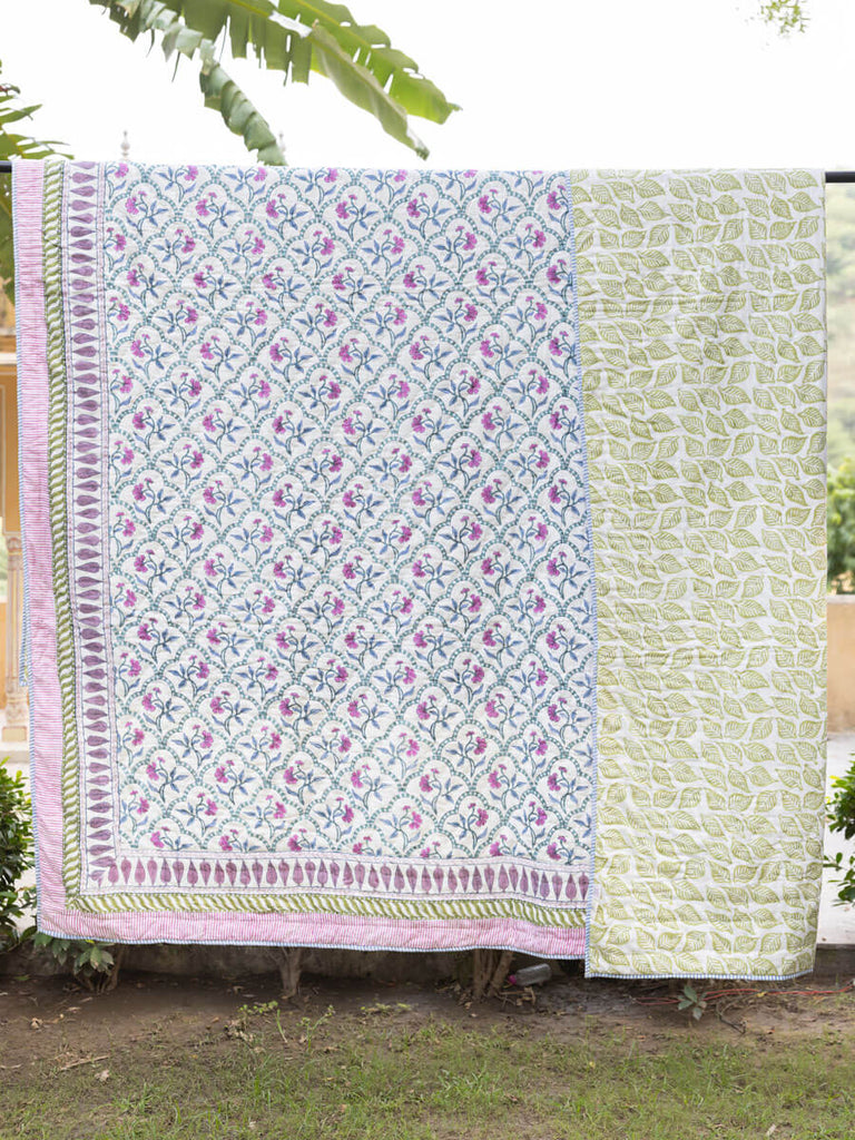 Raat Ki Raani Block Printed Cotton Quilt - Pinklay