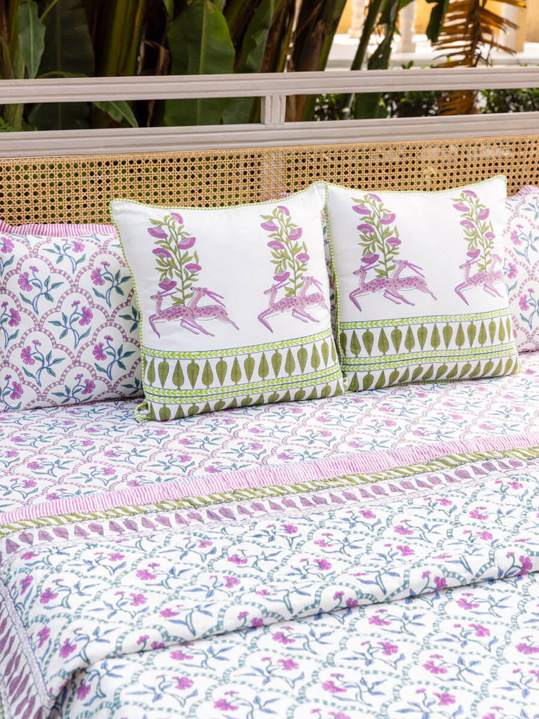 Alankriti Hand Block Printed Cotton Cushion Cover - 20  Inch - Pinklay