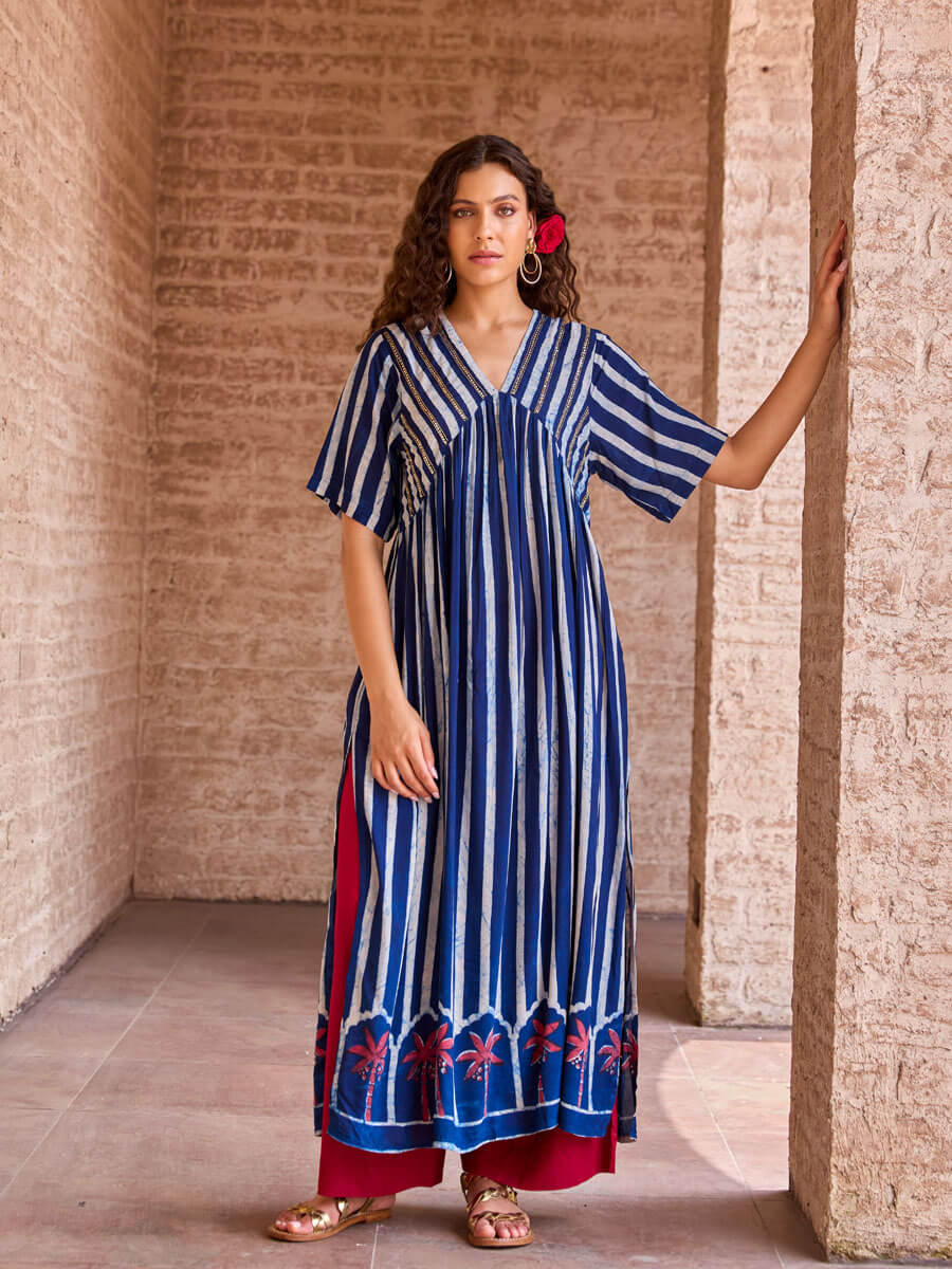 kurta maxi dress Buy Capri blue ombre floral embroidered maxi dress/long kurta by Aisha Rao at Aashni and Co