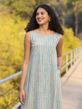 Jade Turquoise Stripes Sleeveless Dress/Kurta - Pinklay