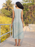 Jade Turquoise Stripes Sleeveless Dress/Kurta - Pinklay