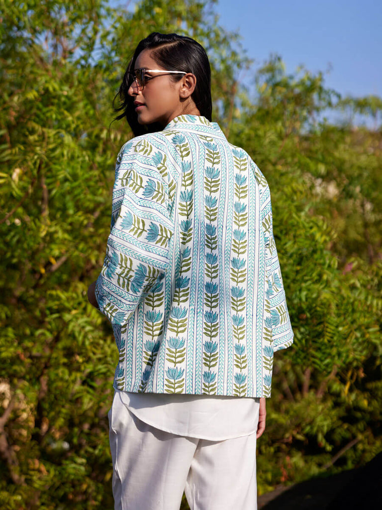 Silk Route Block Printed Cotton Kimono Jacket - Pinklay