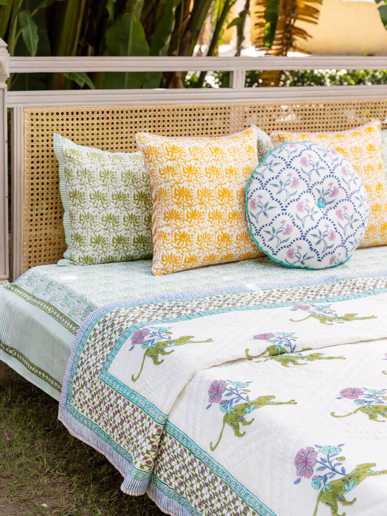 Set of 5 - The Baagh Hand Block Printed Bed Set - Pinklay
