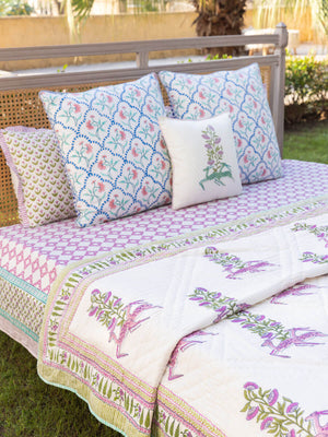 Set of 5 - The Great Indian Stag Hand Block Printed Bed Set - Pinklay