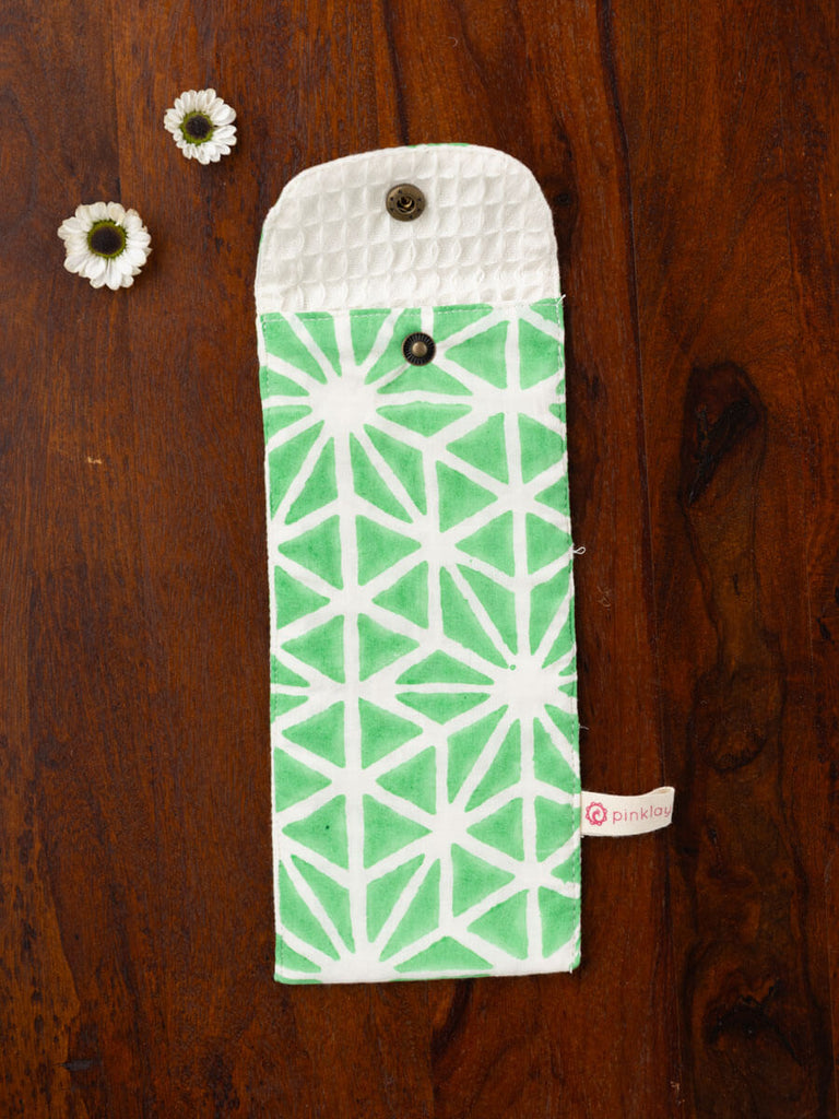 Green Star Block Printed Toothbrush Travel Pouch