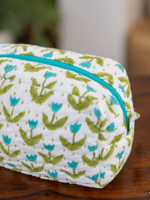 Tiny Tulip Block Print Cotton Travel Case - Pinklay