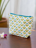 Tiny Tulip Hand Block Print Cotton Travel Pouch - Pinklay