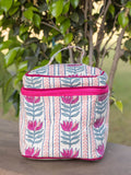Set of 2 - Lotus Love Block Printed Vanity Case and Travel Pouch - Pinklay