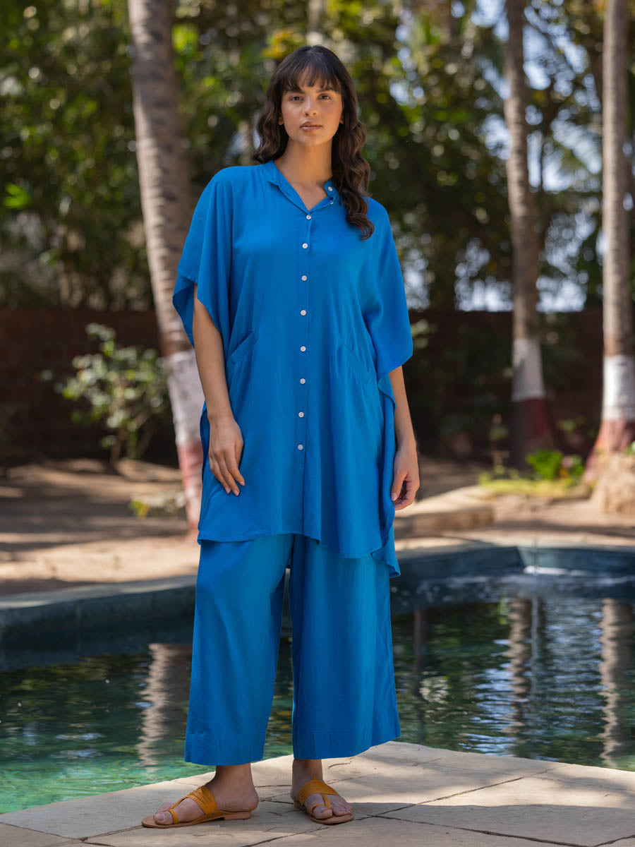 kaftan shirt dress Indigo Stripes Women Dabu Cotton Kaftan Shirt Dress M-L