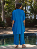 Zephyr Solid Blue Kaftan Shirt Dress