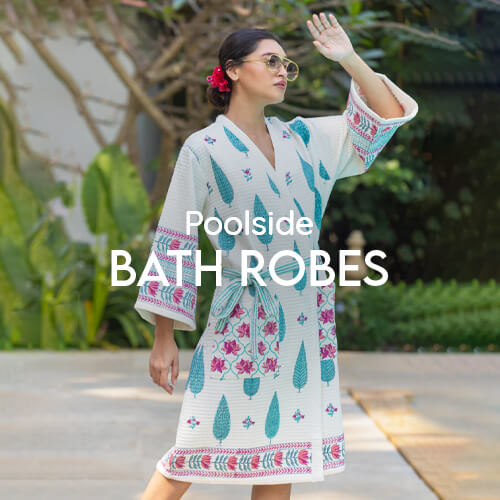 Pure cotton handblock printed robes, bath linens, loungewear for womens - pinklay