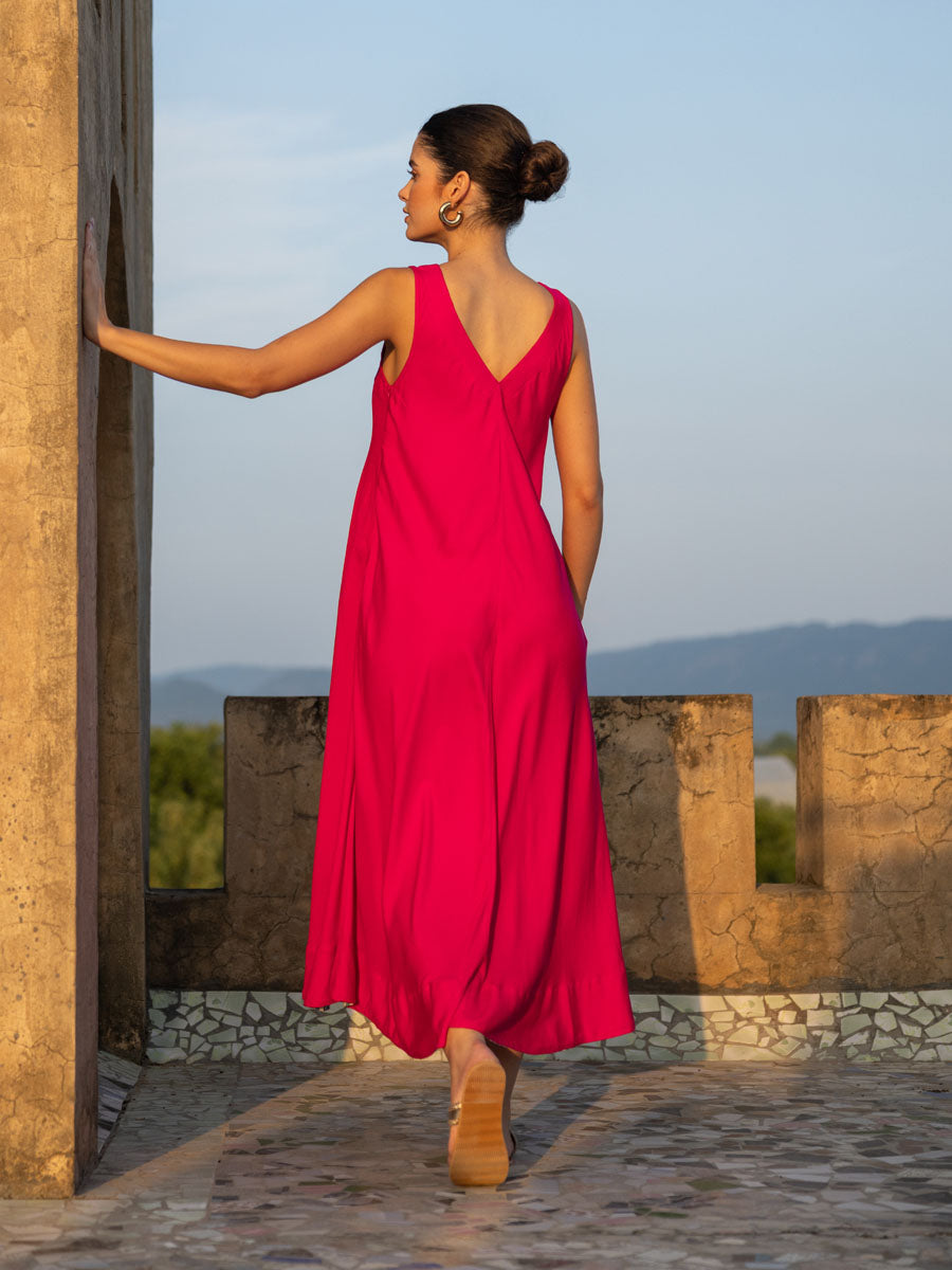 beki beaded mesh maxi dress deep red Edwina Knotted Mesh Maxi Dress / Red | MESHKI
