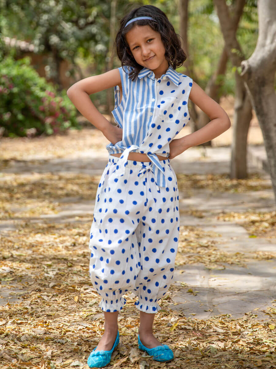 Set of 2 - Polka Dots Cotton Top & Pants Set | Pinklay