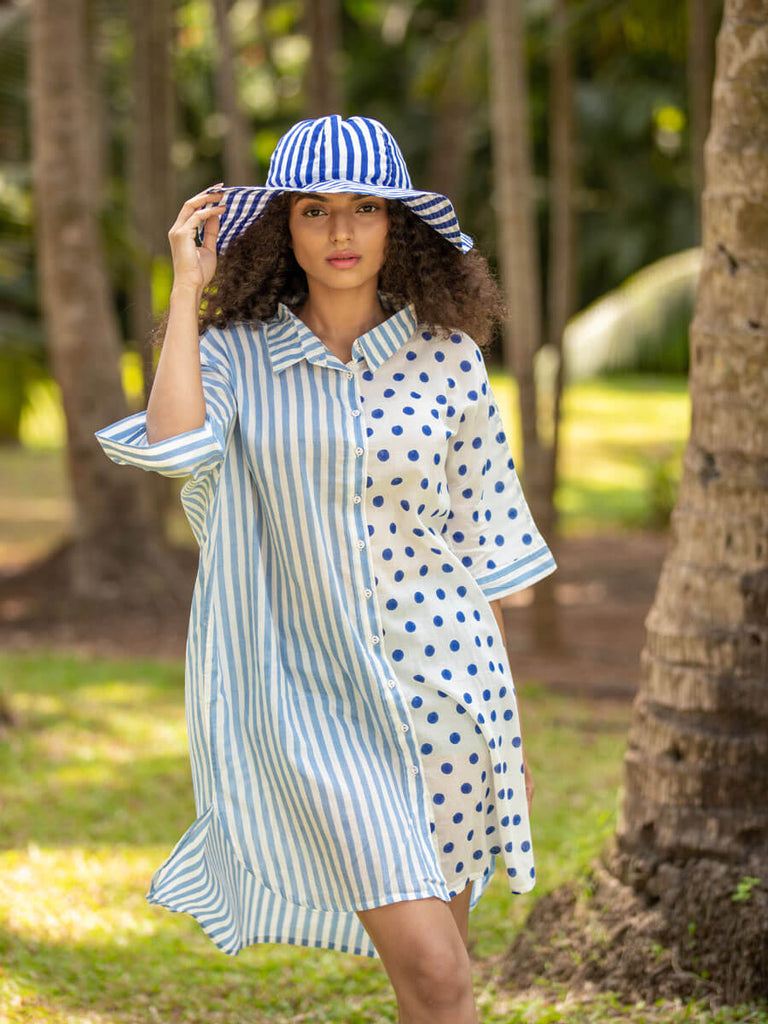 Blue Stripes Cotton Hat - Pinklay