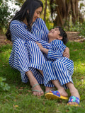 Blue Stripes Cotton Top & Pyjama Set - Pinklay