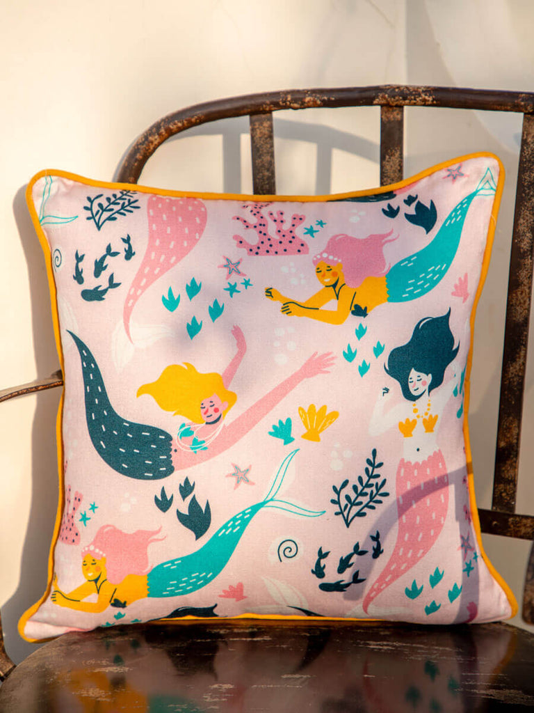 Mermaid Love Cotton Cushion Cover - Pinklay