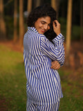 Blue Stripes Modal Silk Pyjama Set - Pinklay