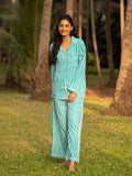 Turquoise Stripes Modal Silk Pyjama Set - Pinklay