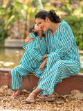 Turquoise Stripes Modal Silk Pyjama Set - Pinklay