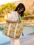 Mystical Lotus Hand Block Printed Tote Bag - Pinklay