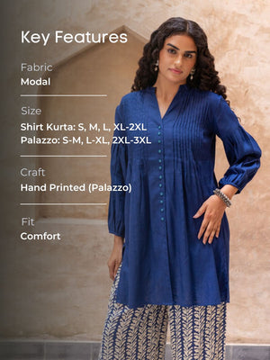 Set of 2 - Sapphire Pintuck Shirt Kurta and Palazzo - Pinklay