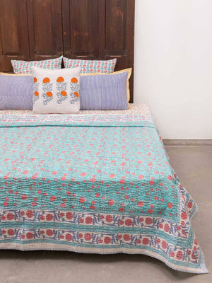 Aster Kantha Cotton Bed Cover - Pinklay