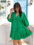 Avery Solid Green Short Tiered Dress - Pinklay