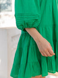 Avery Solid Green Short Tiered Dress - Pinklay
