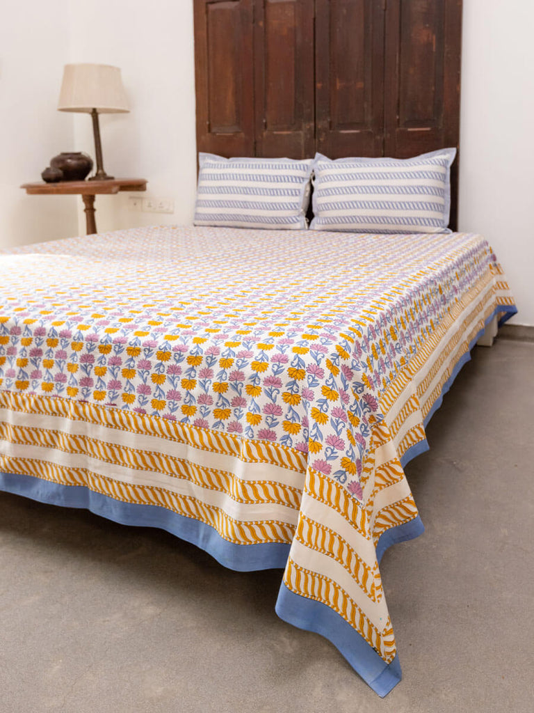 Nalini Block Printed Cotton Bedsheet - Pinklay