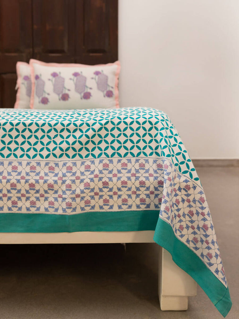 Padma Block Printed Cotton Bedsheet - Pinklay