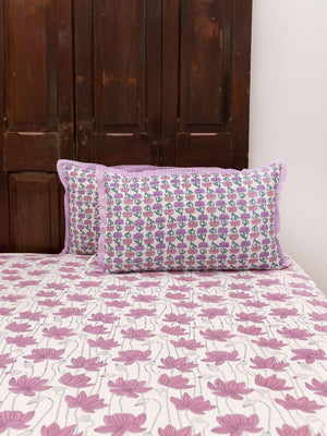 Purple Lotus Cotton Pillow Cover - Pinklay