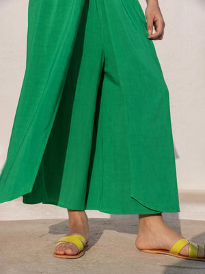 Beth Solid Green Wrap-Around Pants -Pinklay