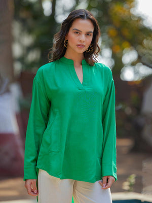 Bethany Solid Green Asymmetrical Top - Pinklay