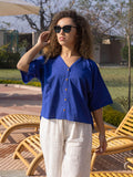 Solid Blue Cotton Slub Short Top - Pinklay
